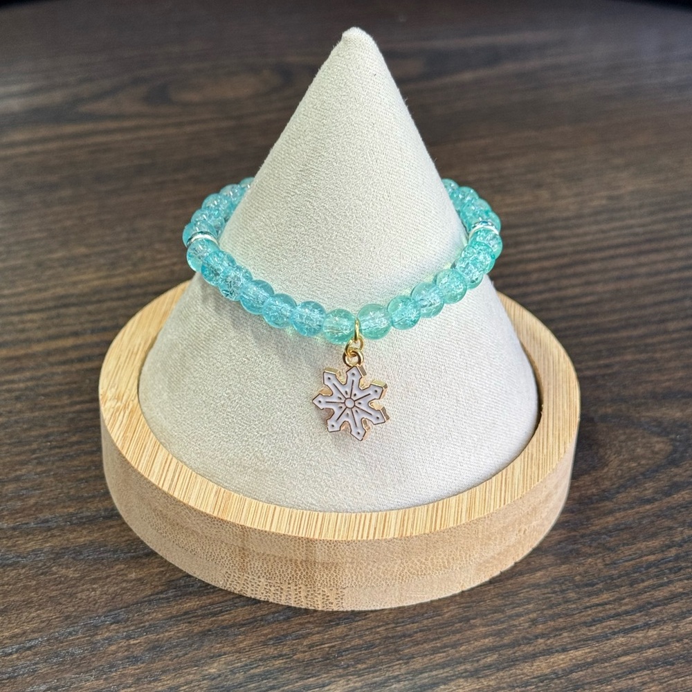Turquoise Beaded Bracelet Snowflake Charm Christmas Gift Winter Party Snow Adult